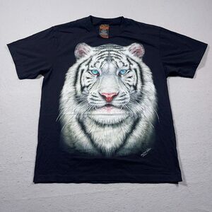 Rock Chan Shirt XL White Tiger Big Face Nature Wild Double Side‎ Mega Print